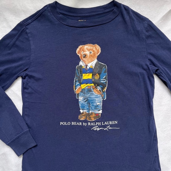 Polo Bear by Ralph Lauren navy Long Sleeve KIDS Tee with Bear Design 7 - Picture 2 of 5